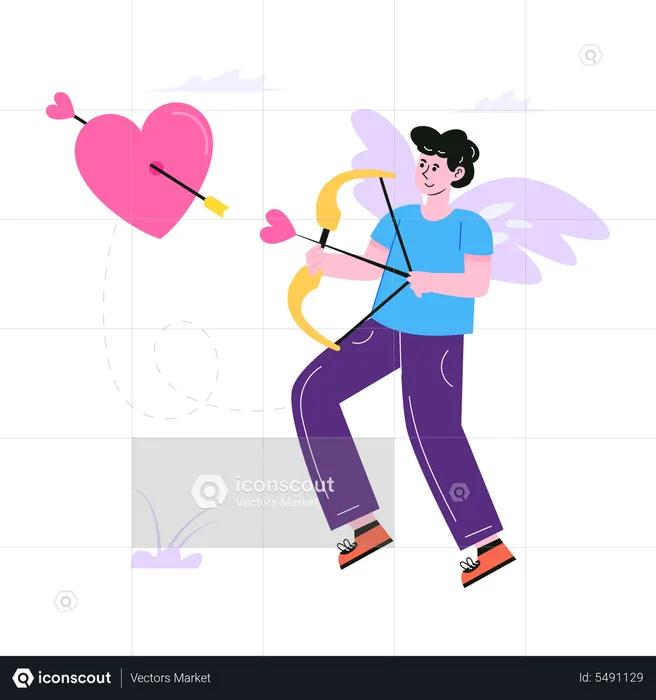 Male cupid shooting arrow through heart  Illustration