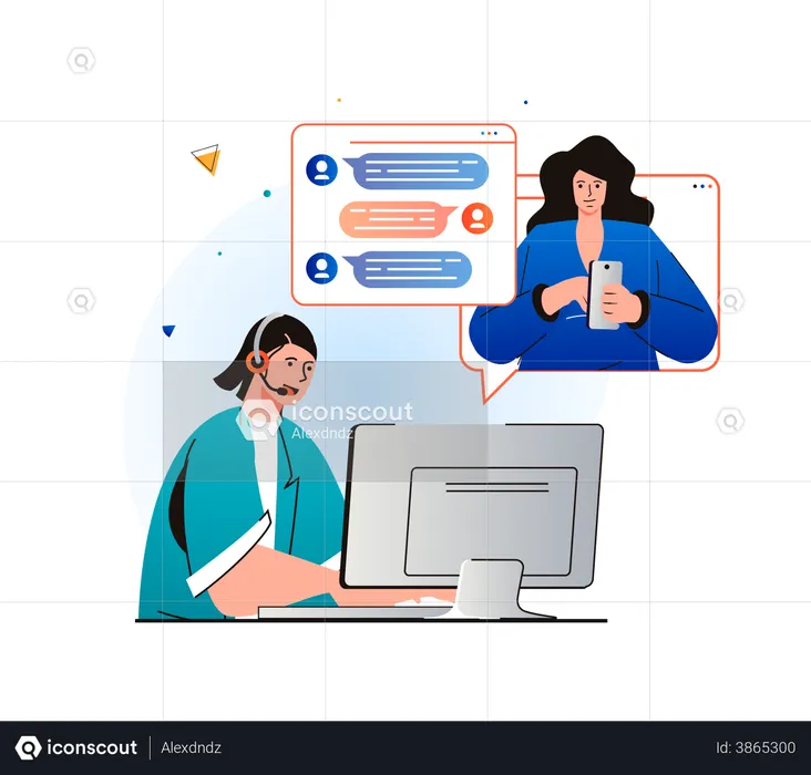 Male customer care agent on line with customer  Illustration