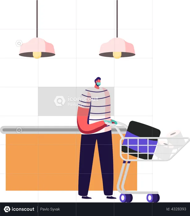 Male Customer Stand in Supermarket Queue  Illustration