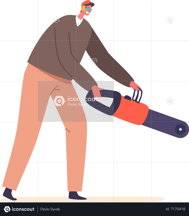 Male Cutting Trees With Chainsaw  Illustration