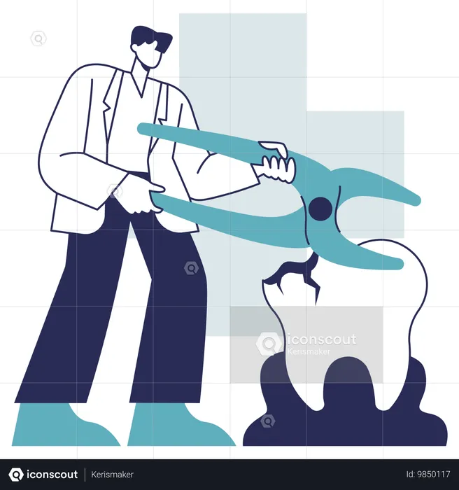 Male dentist doing tooth Extraction  Illustration