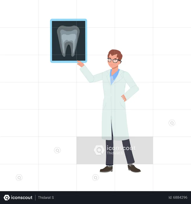 Male Dentist with dental x-ray report  Illustration