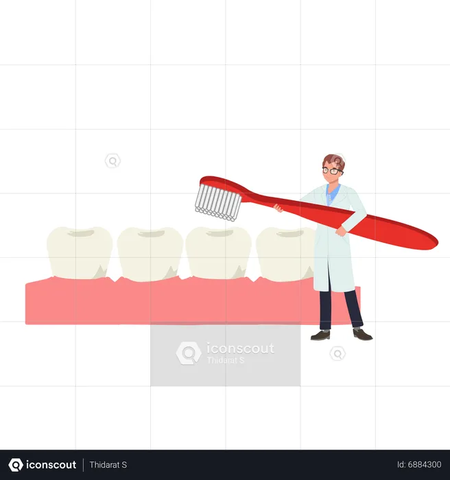 Male Dentist with toothbrush presenting how to clean teeth  Illustration
