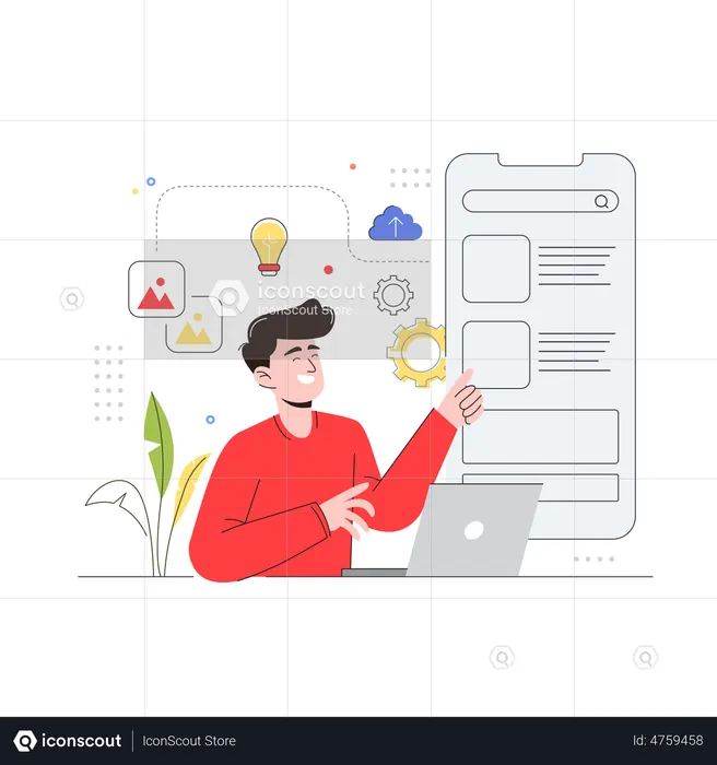 Male designer creating a mobile UI design  Illustration