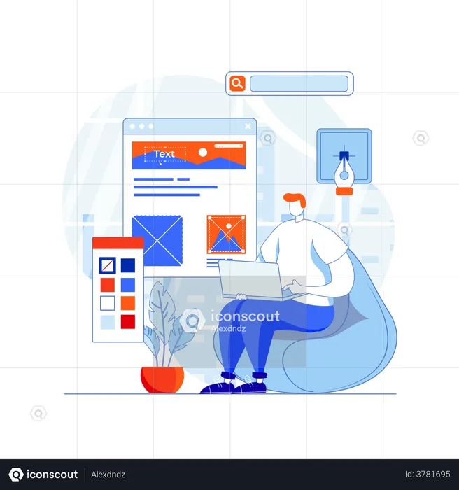Male designer designing web app  Illustration