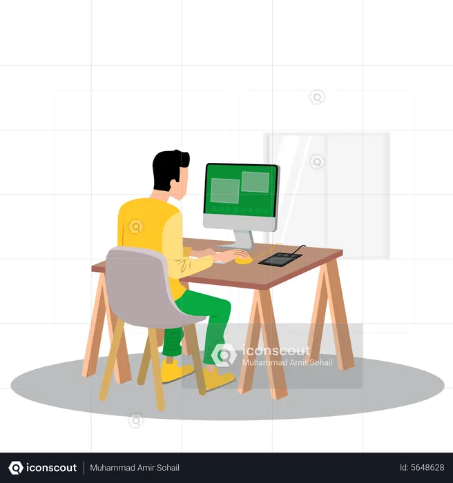 Male designer working on computer  Illustration