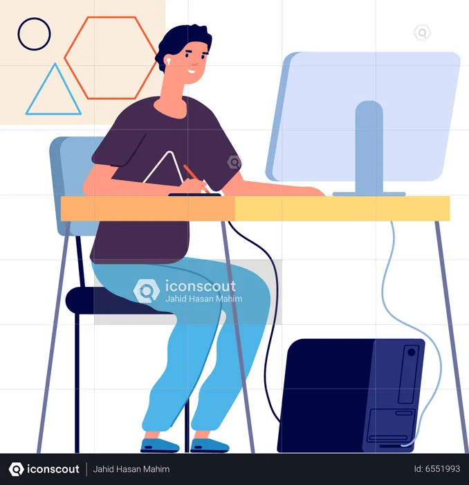 Male designer working on computer  Illustration