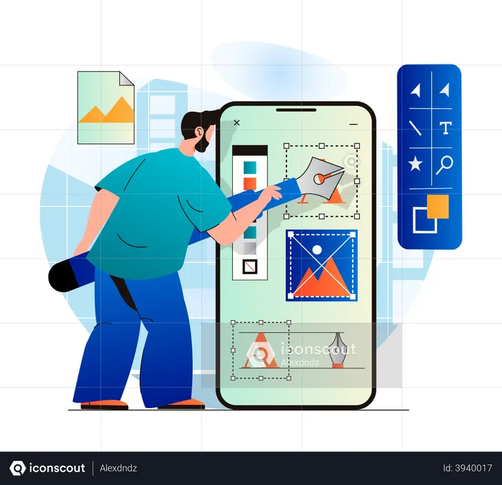 Male designer working on mobile UI  Illustration