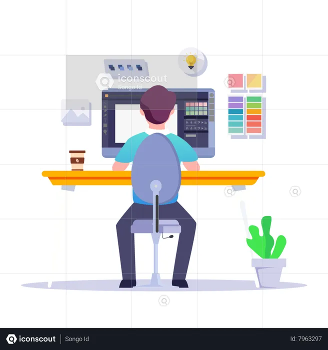 Male Designer Working On Web Landing Page  Illustration