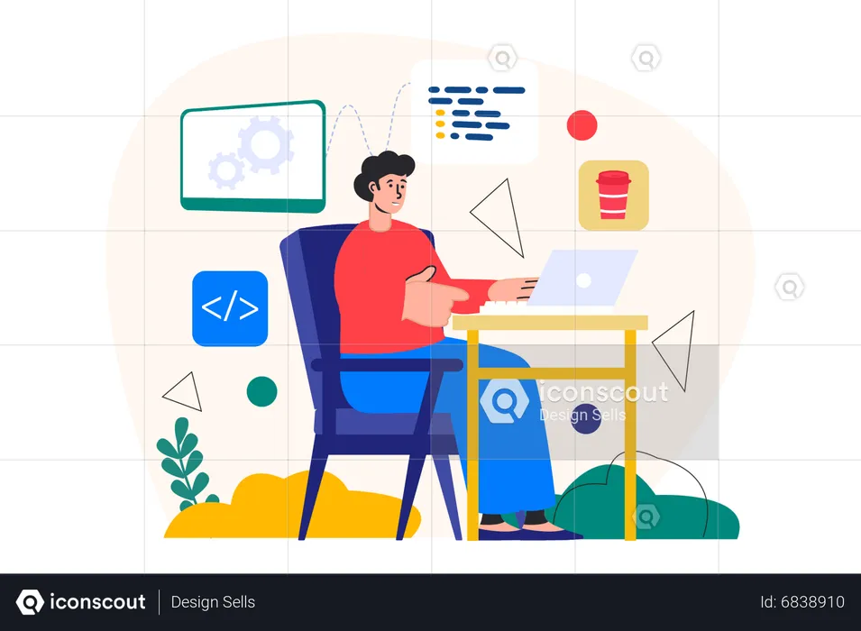 Male developer coding on laptop  Illustration