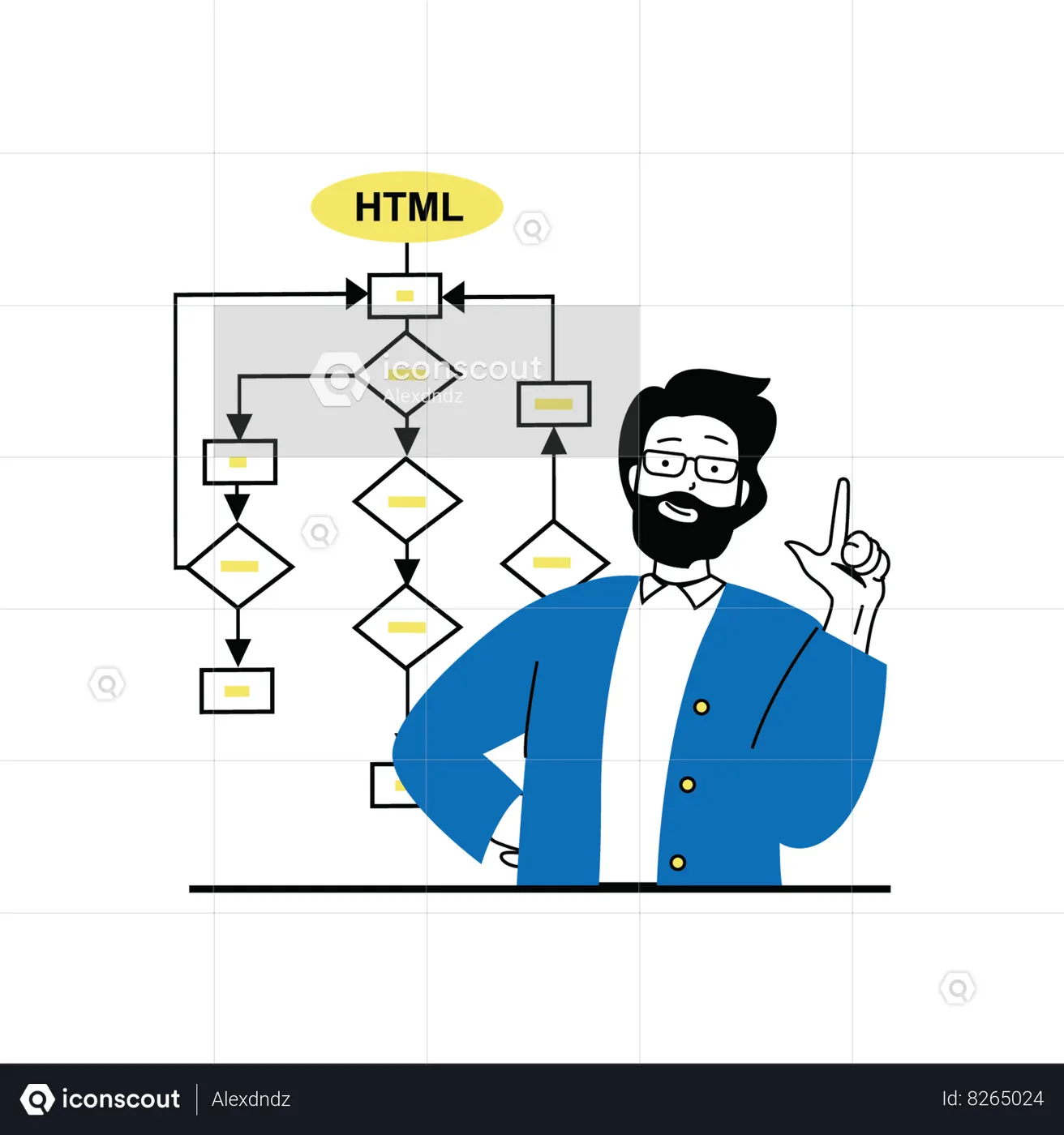 Best Male Developer creating HTML algorithm chart Illustration download ...