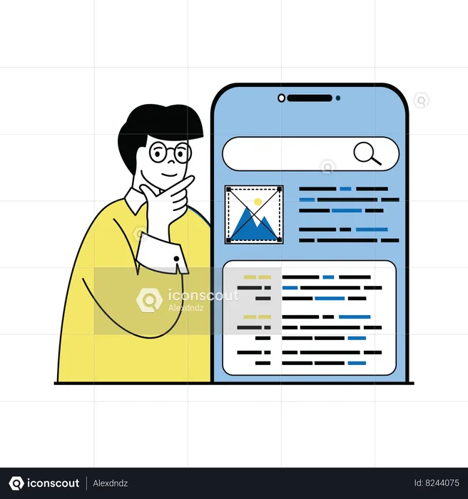 Male developer design mobile application  Illustration