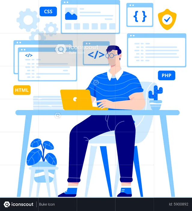 Male Developer Do Coding Illustration - Free Download People ...