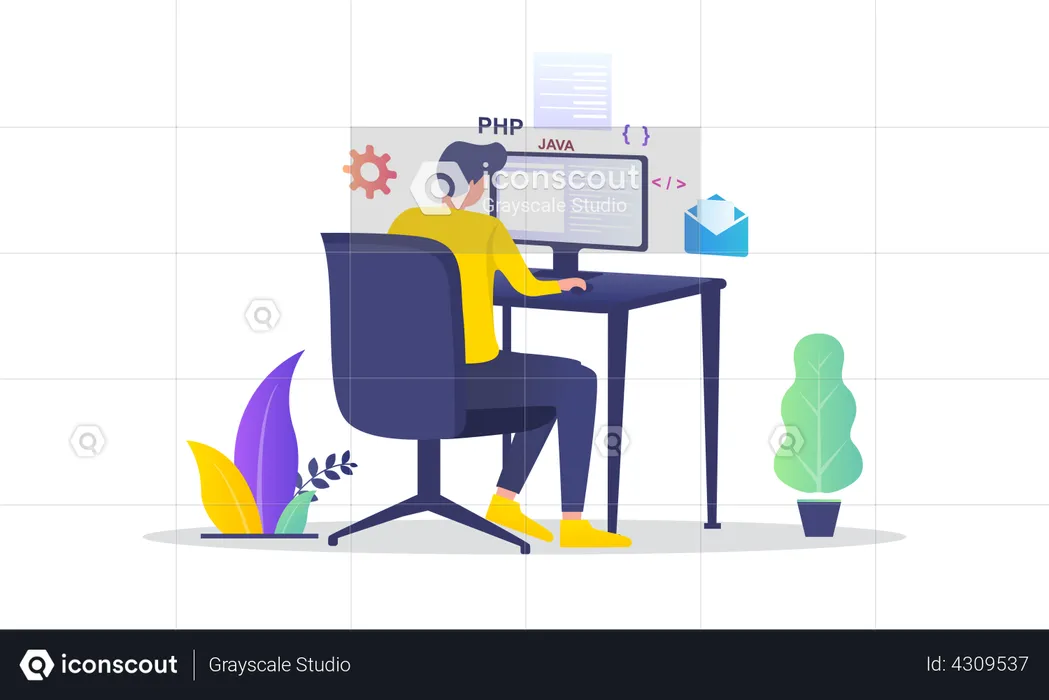 Male Developer Doing Coding  Illustration