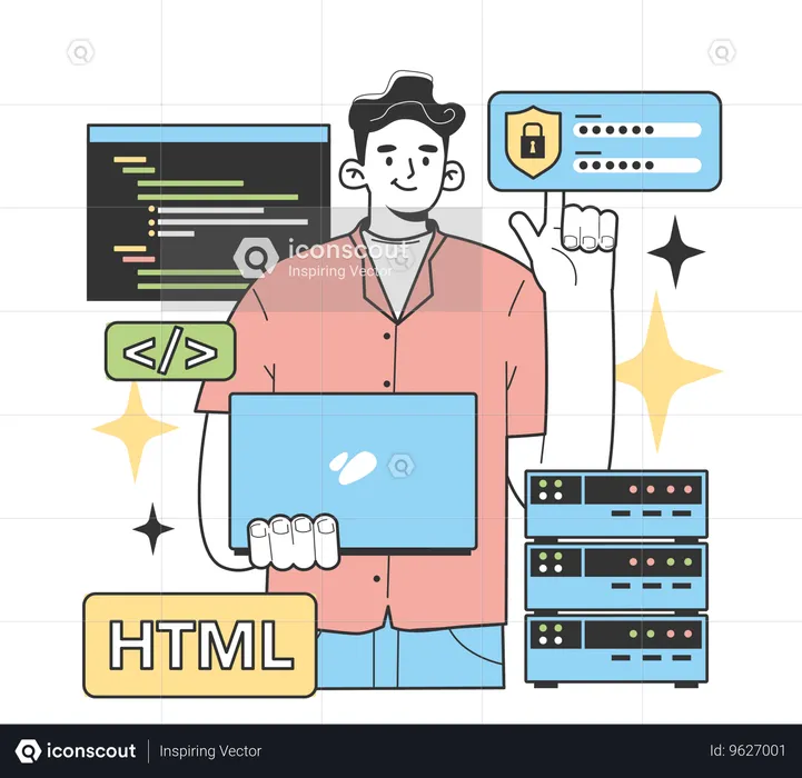 Male developer doing login on server  Illustration