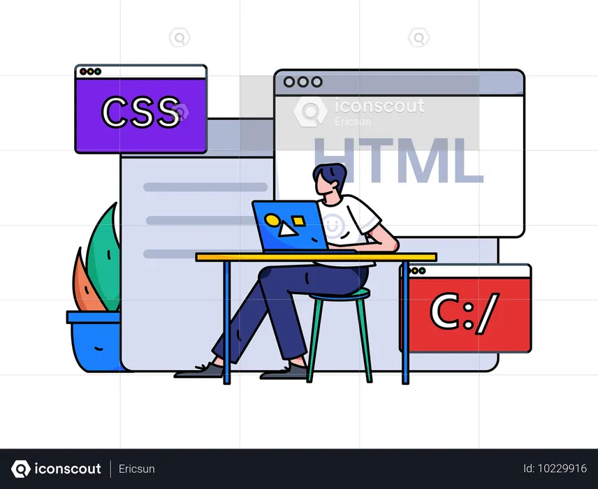 Male developer doing programming  Illustration