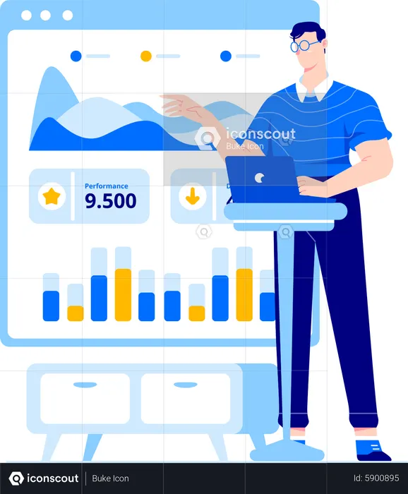 Male developer present website statistics  Illustration