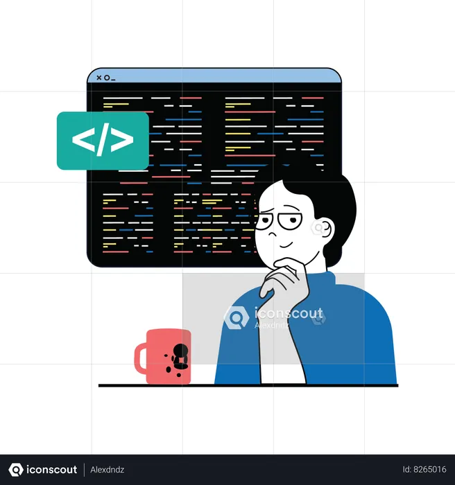 Male developer thinking about code  Illustration