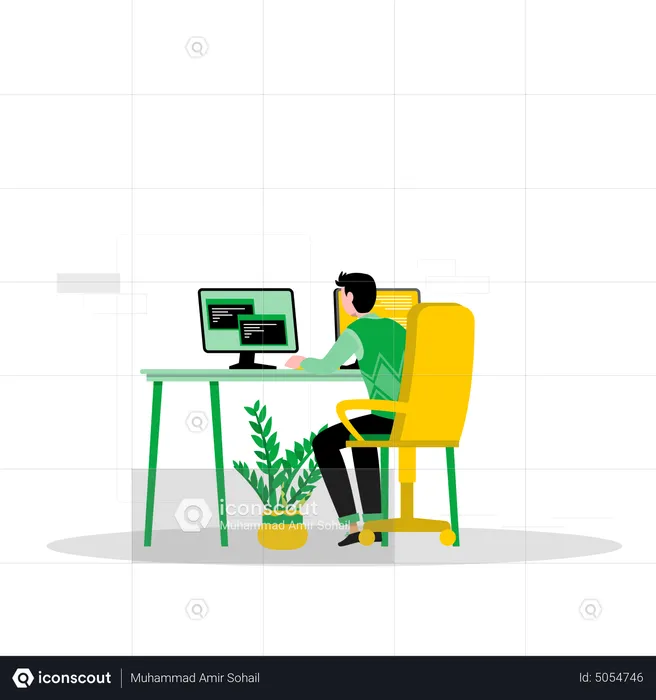 Male developer working at office  Illustration