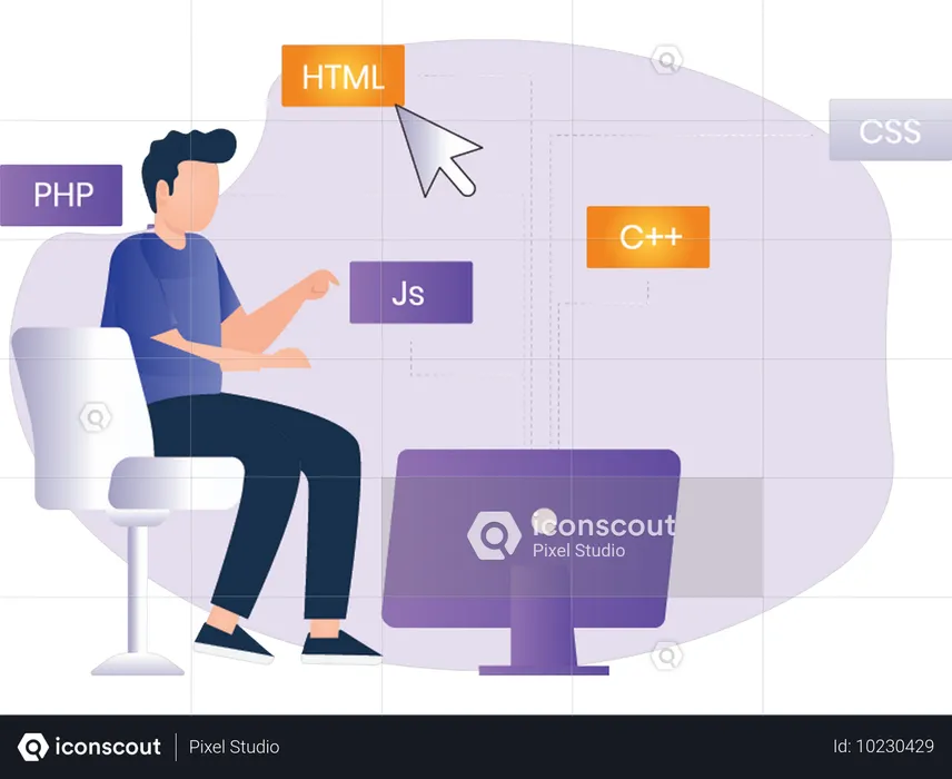 Male Developer Working on Code  Illustration