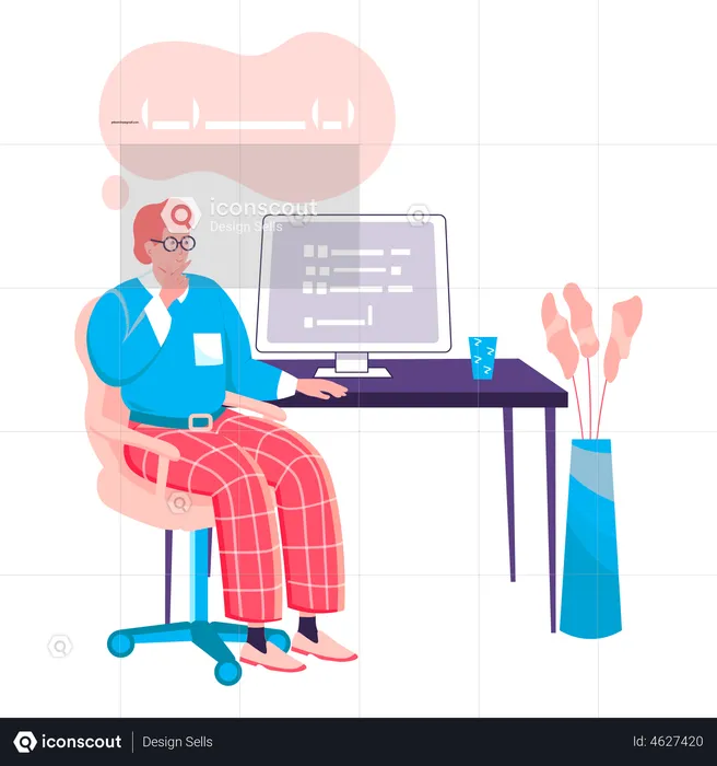 Male Developer working on computer  Illustration