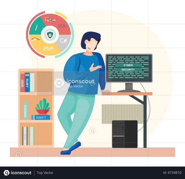Male developer working on cyber security  Illustration