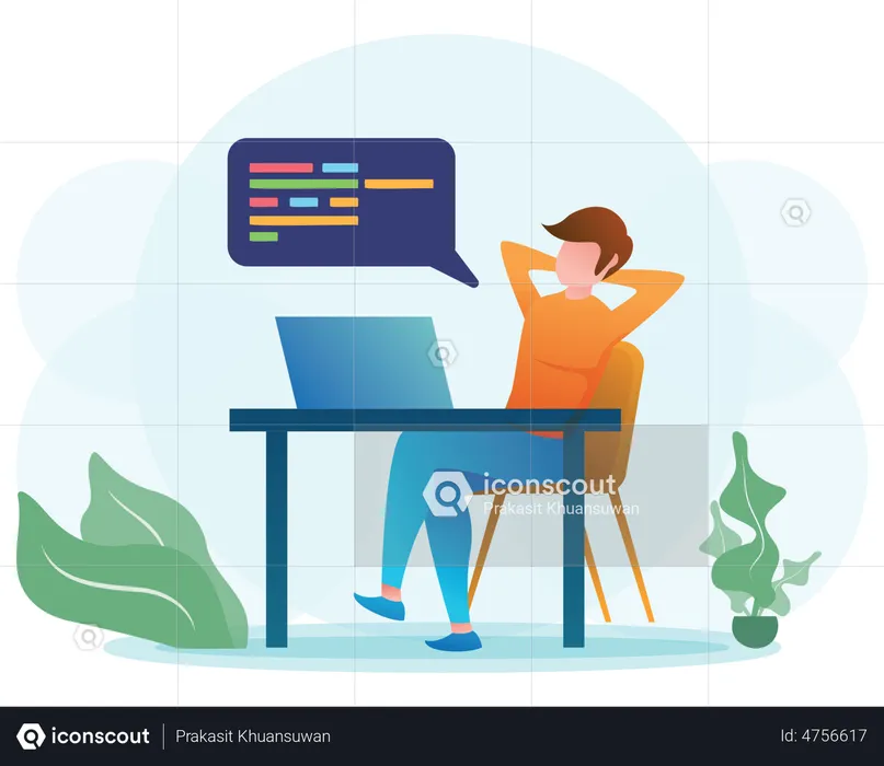 Male developer working on laptop  Illustration