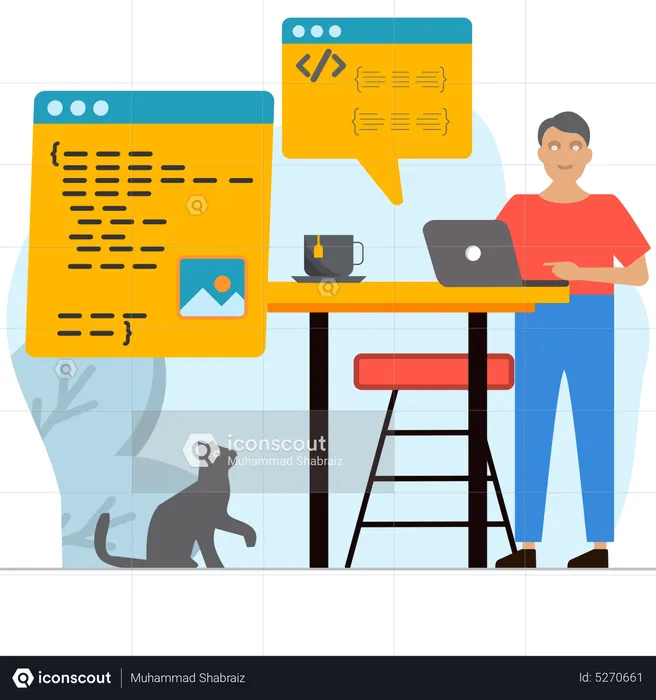 Male developer Working on laptop  Illustration
