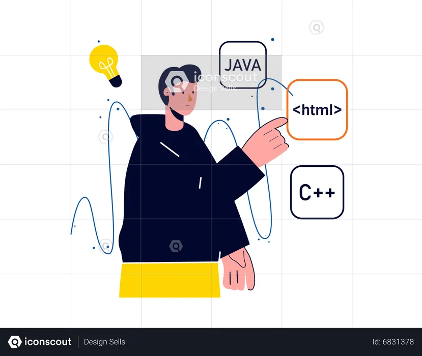 Male developer working on programming idea  Illustration