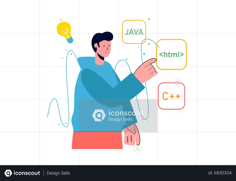 Male developer working on programming idea  Illustration