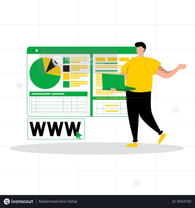 Male developer working on web analytics  Illustration