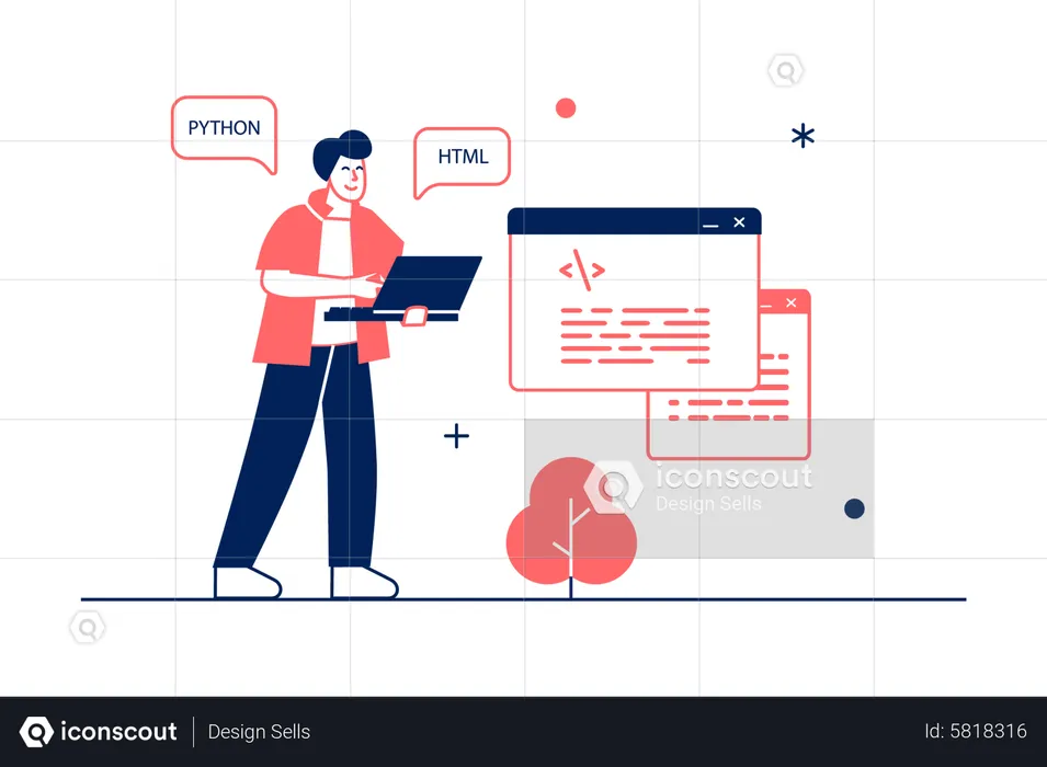 Male developer working on website  Illustration
