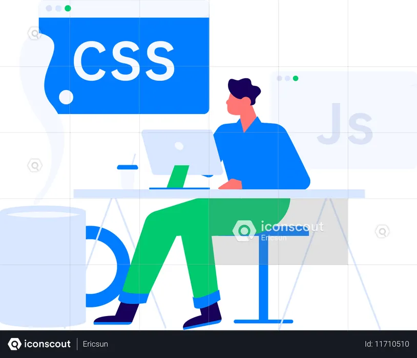 Male developer working on website coding using css code  Illustration