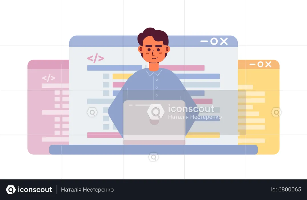 Male developer working on website programming  Illustration