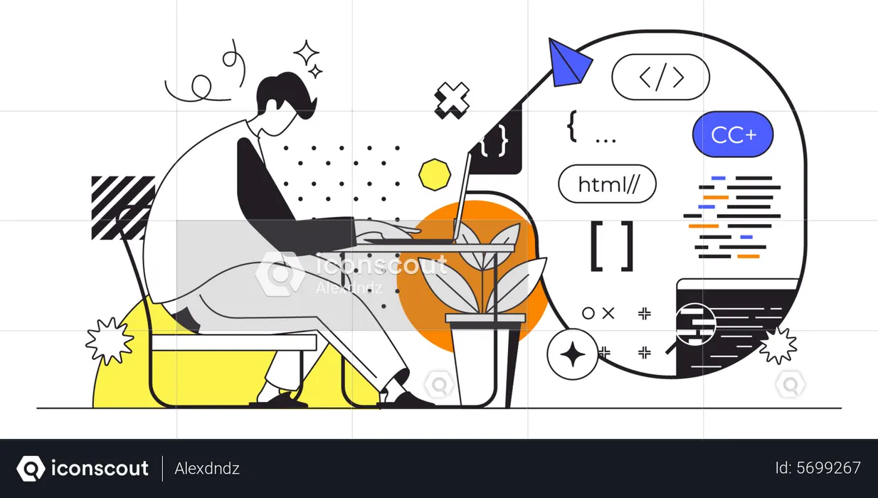 Male DevOps is programming software code  Illustration