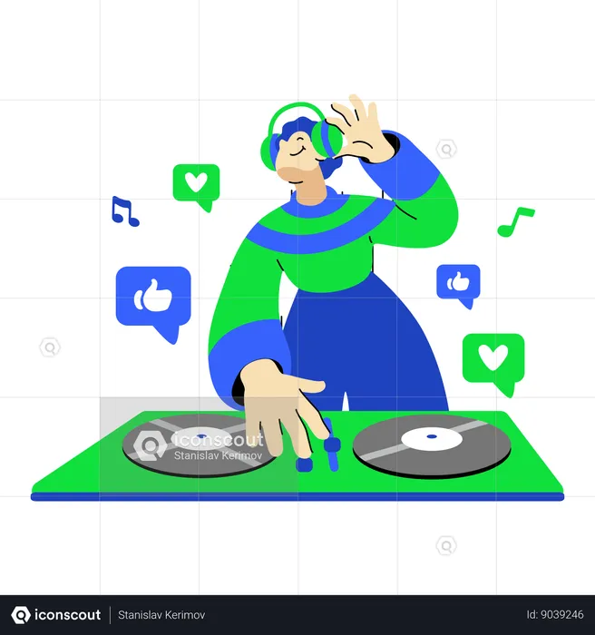 Male DJ hosts an online concert  Illustration