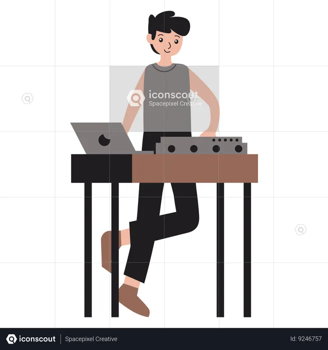 Male dj playing  Illustration