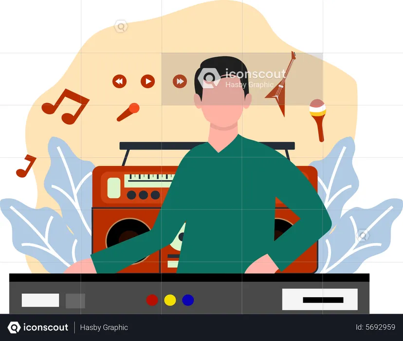 Male DJ playing music  Illustration