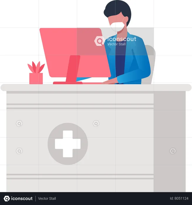 Male doctor at his desk  Illustration