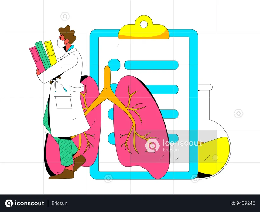 Male doctor check lung report and giving medicine  Illustration
