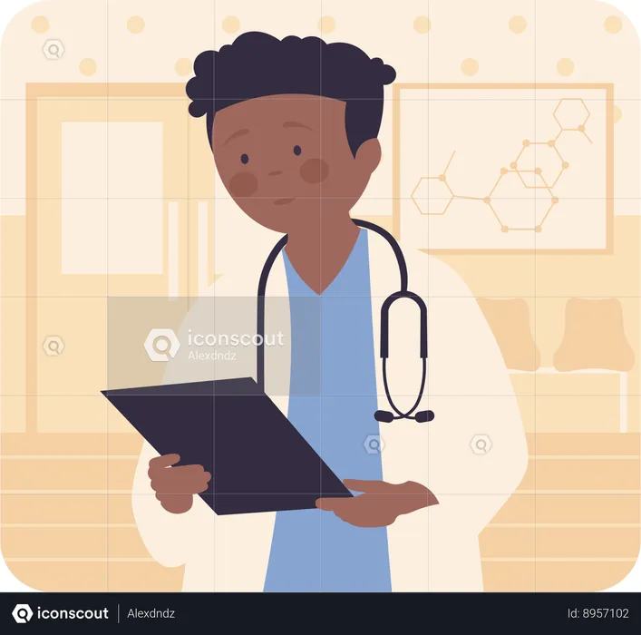 Male doctor checking medical report  Illustration