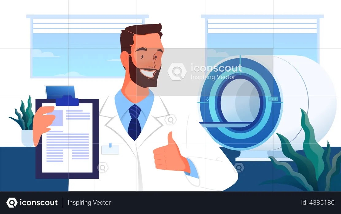 Male doctor checking MRI report  Illustration