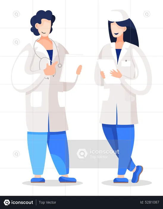 Male doctor discussing with female intern  Illustration