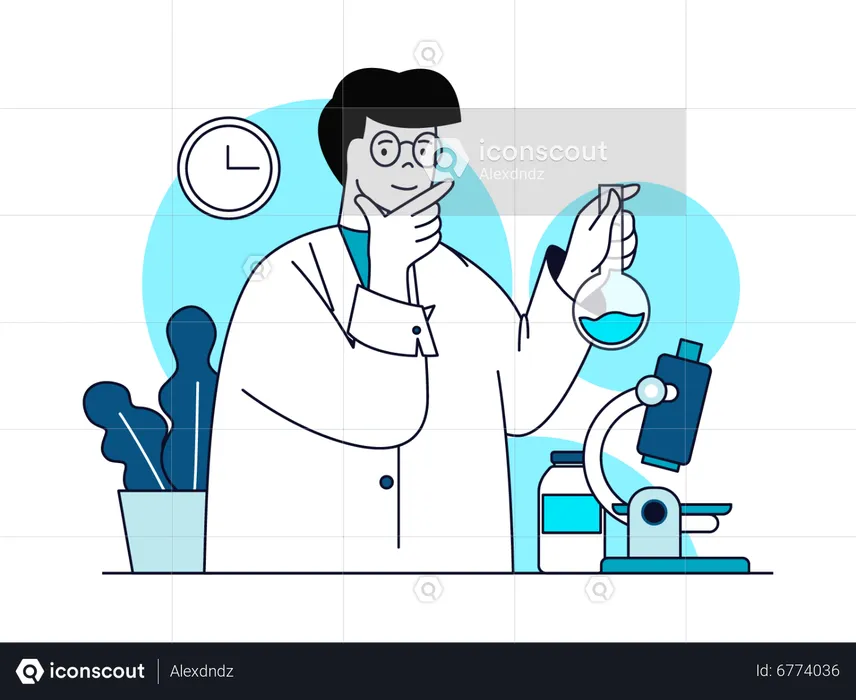 Male doctor doing chemical experiment  Illustration