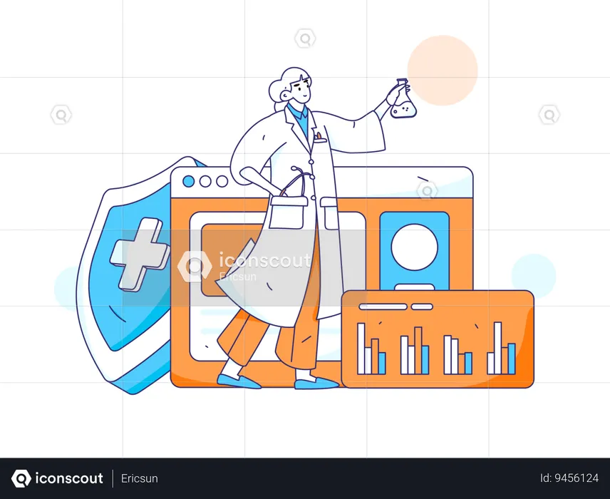 Male doctor doing medical research  Illustration