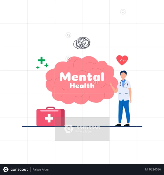 Male Doctor explaining about Mental Health  Illustration