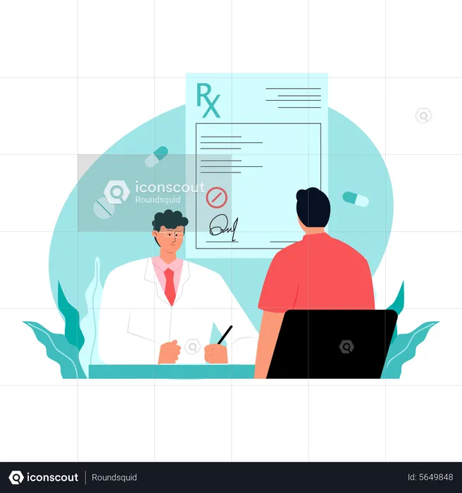 Male doctor giving medicine prescription to patient  Illustration