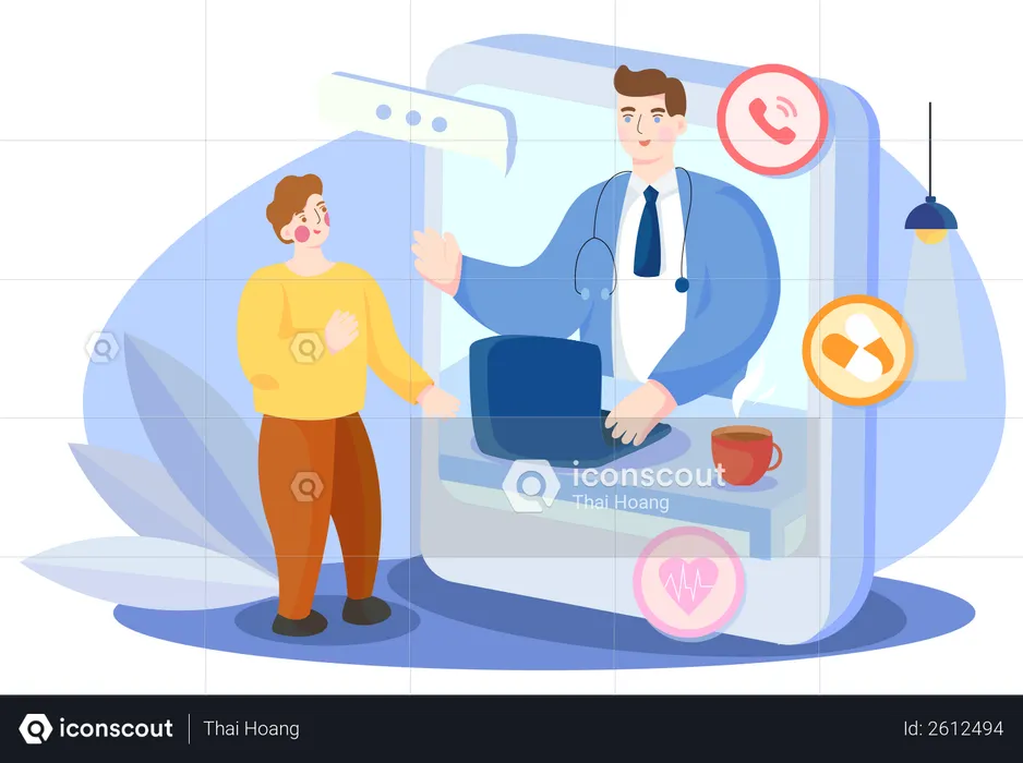 Male doctor giving online medical support  Illustration