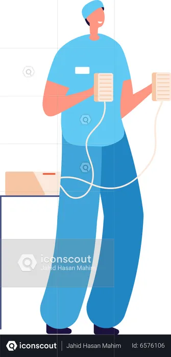 Male doctor holding defibrillator  Illustration