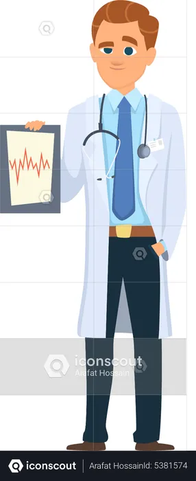 Male doctor holding heart report  Illustration